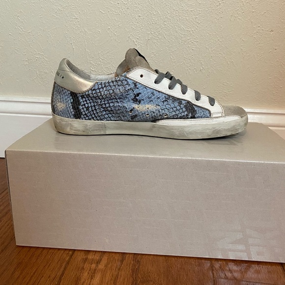 Golden Goose Superstar Snake-print Sneakers in Light Blue Python & Silver - Picture 3 of 4